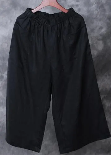 2019 women linen pants loose elastic waist crop white pants