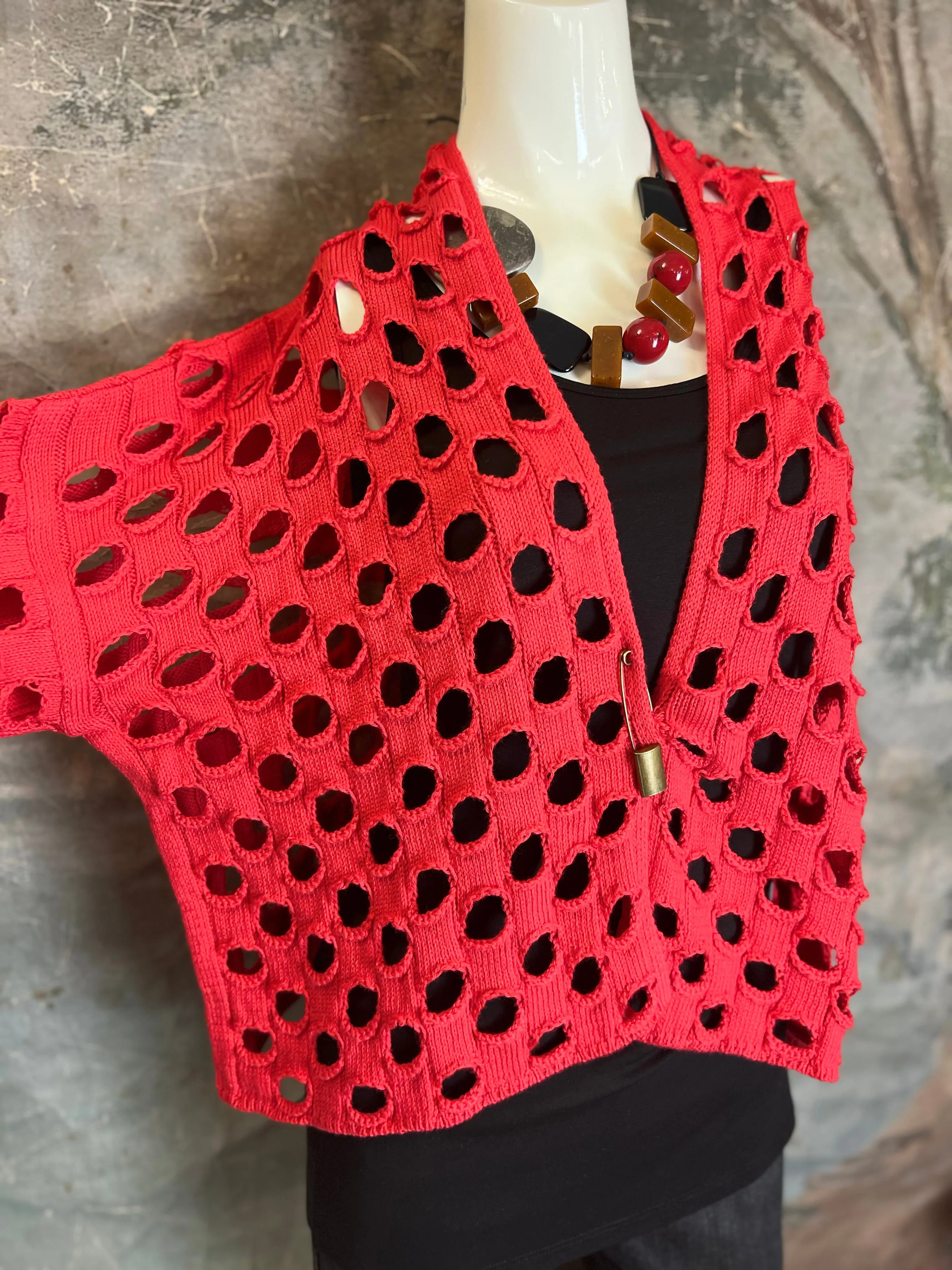 5200 Holiday Knit Cardi-Cherry