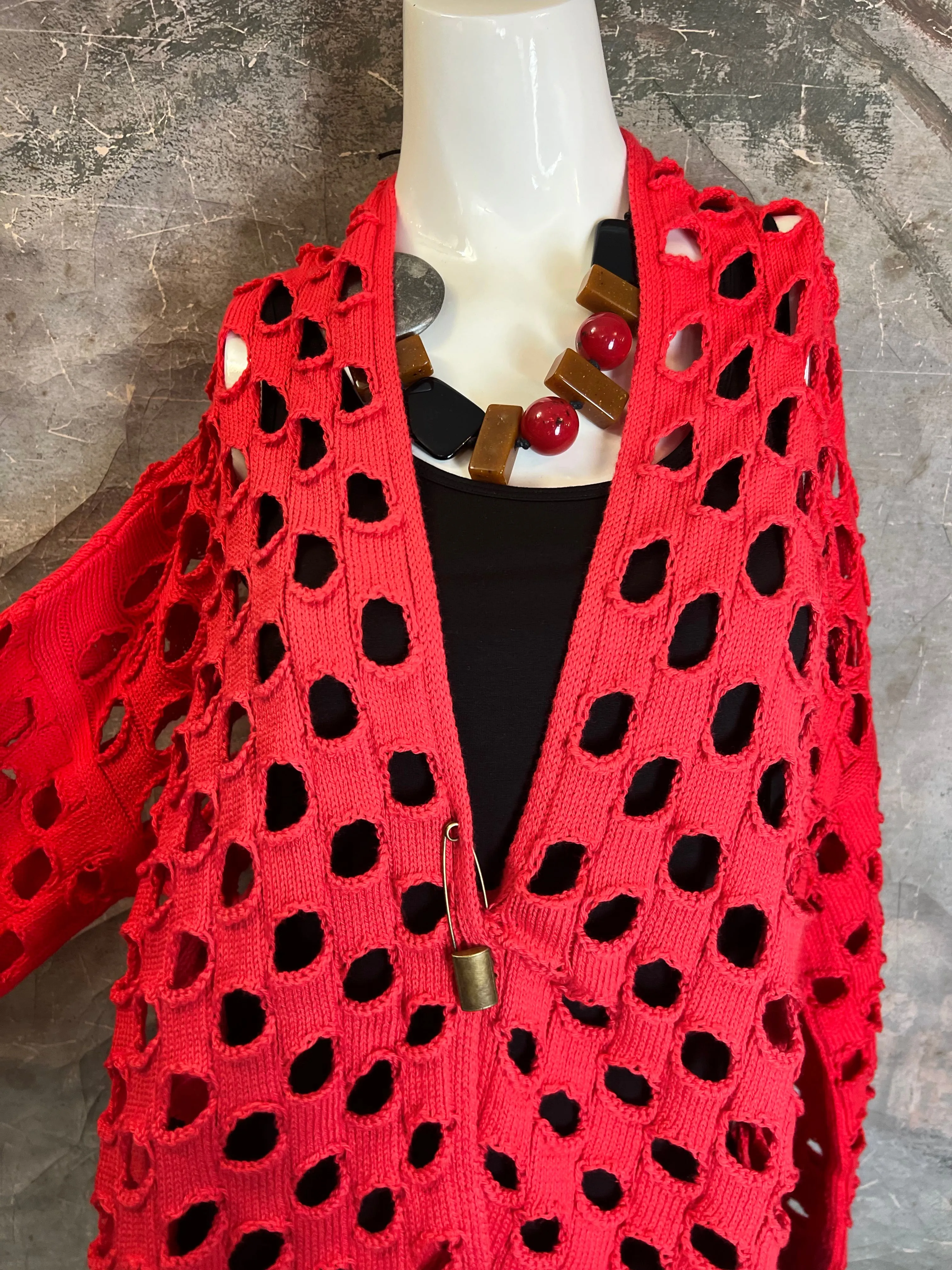 5200 Holiday Knit Cardi-Cherry