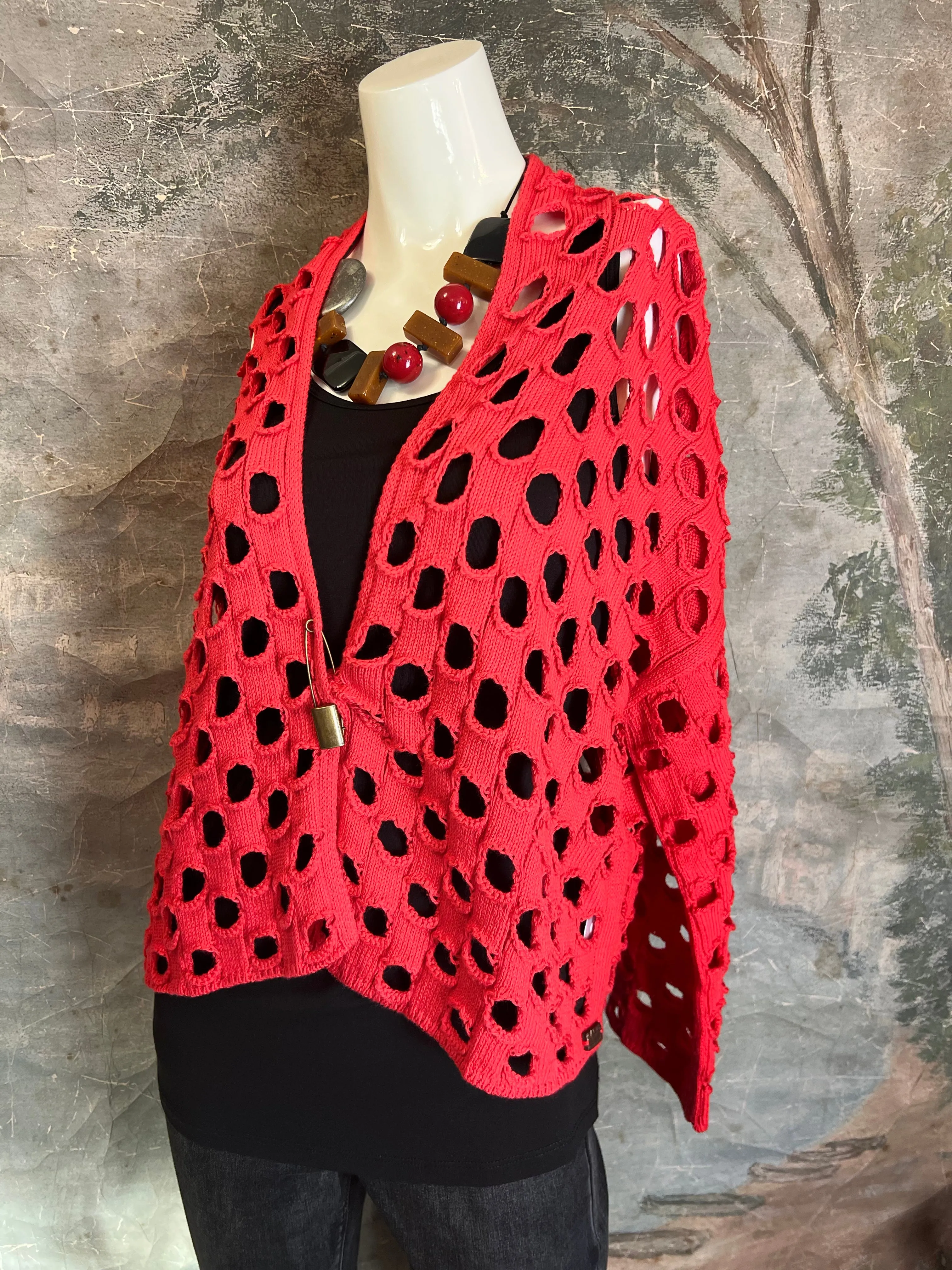 5200 Holiday Knit Cardi-Cherry