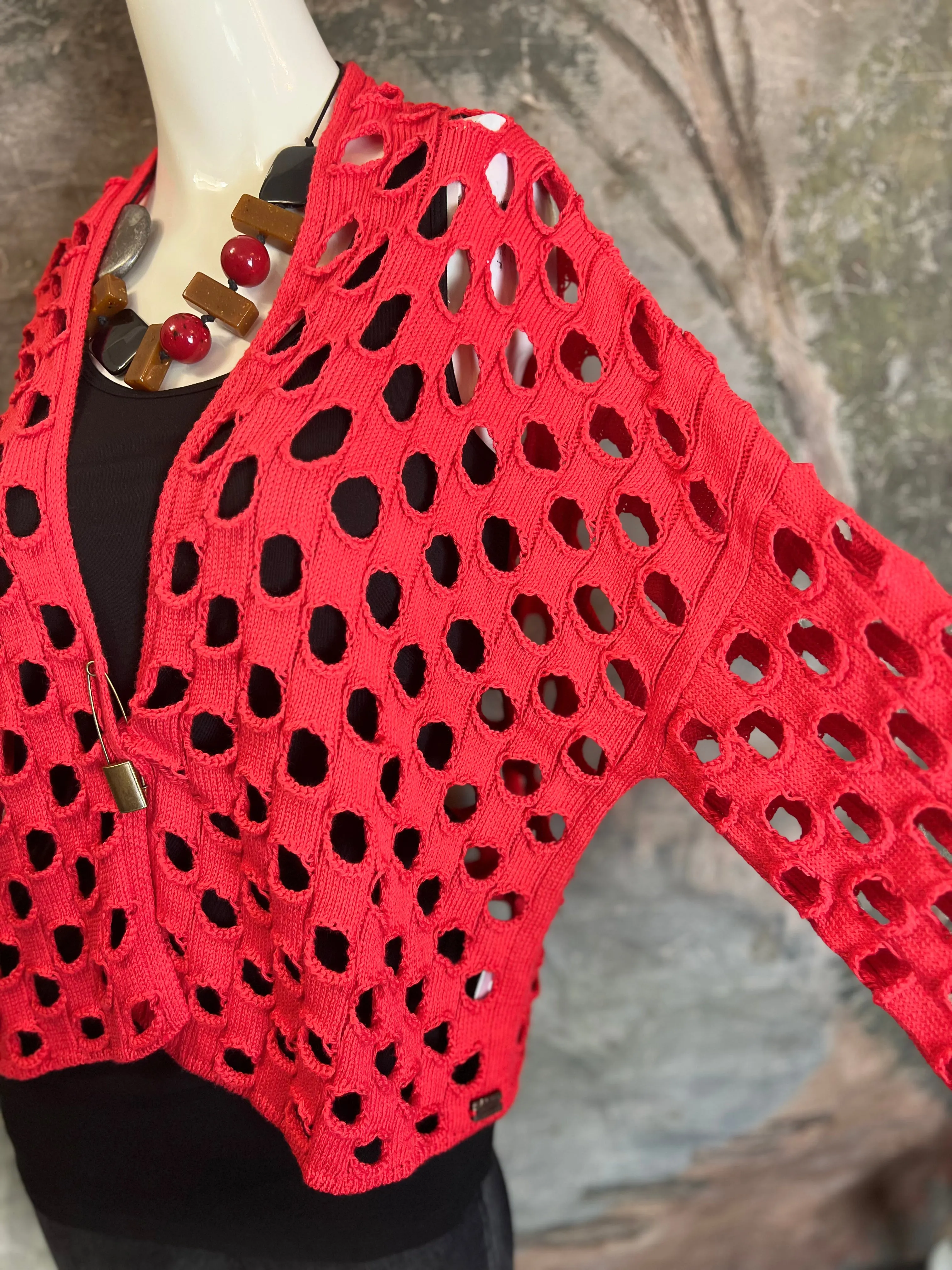 5200 Holiday Knit Cardi-Cherry