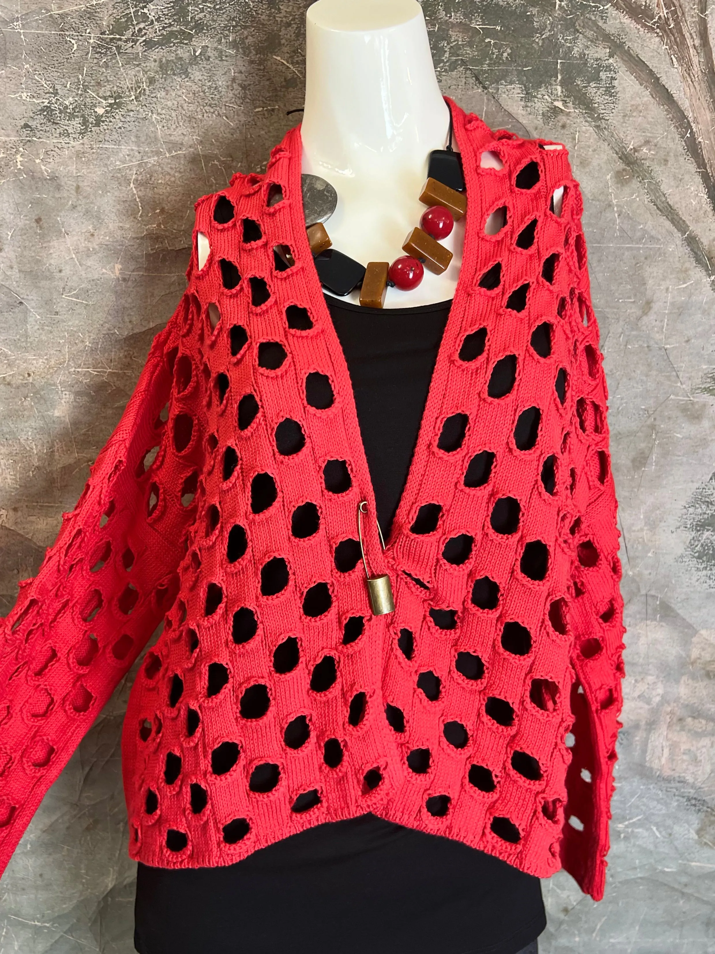 5200 Holiday Knit Cardi-Cherry