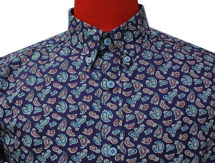 60s Mod Style Purple Paisley Shirt