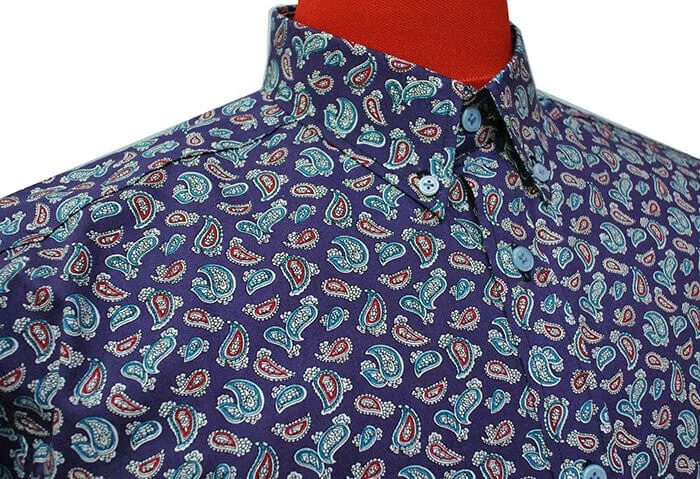 60s Mod Style Purple Paisley Shirt