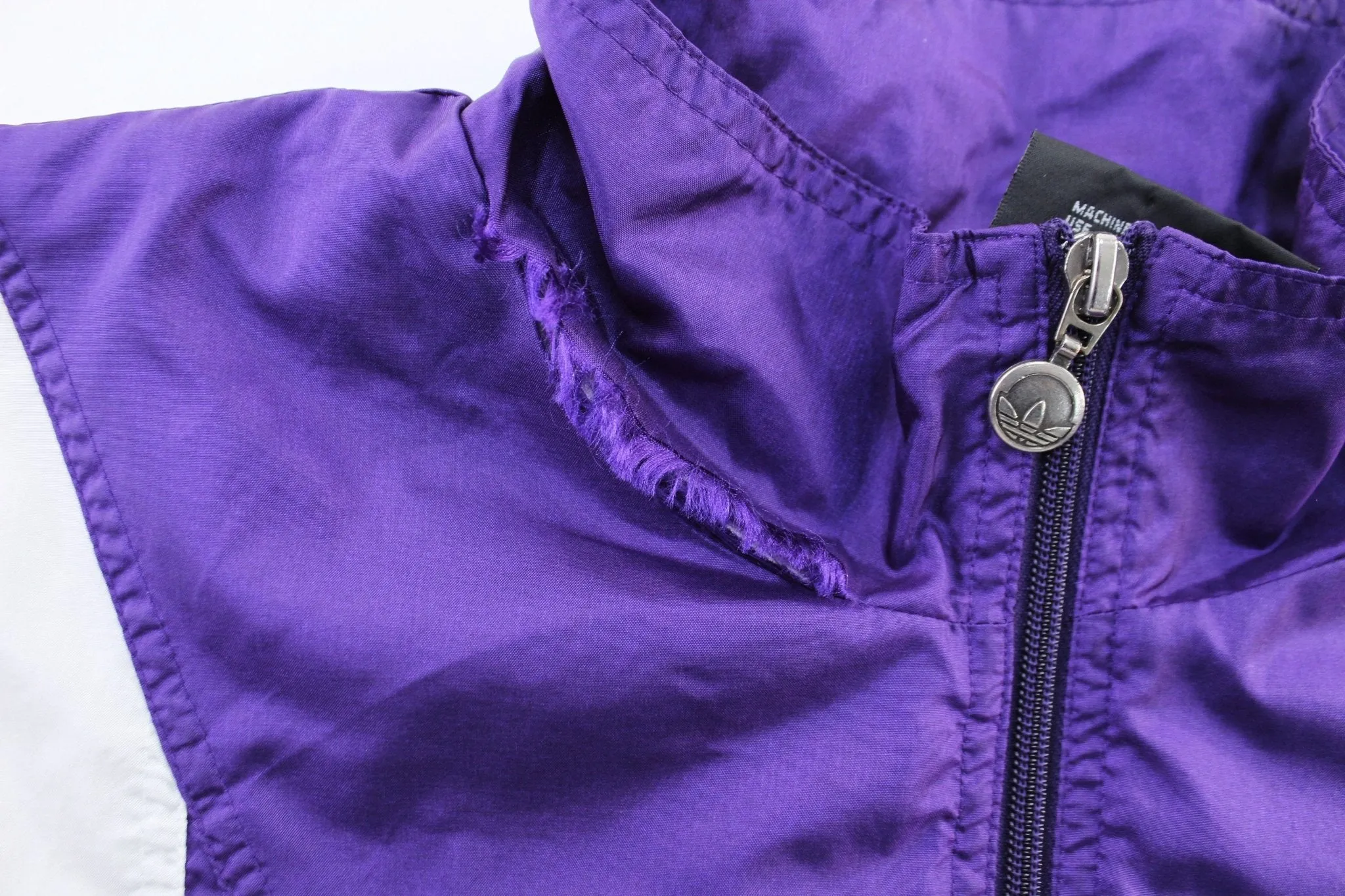 90's Adidas Embroidered Logo White & Purple Striped Zip Up Jacket