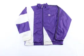 90's Adidas Embroidered Logo White & Purple Striped Zip Up Jacket