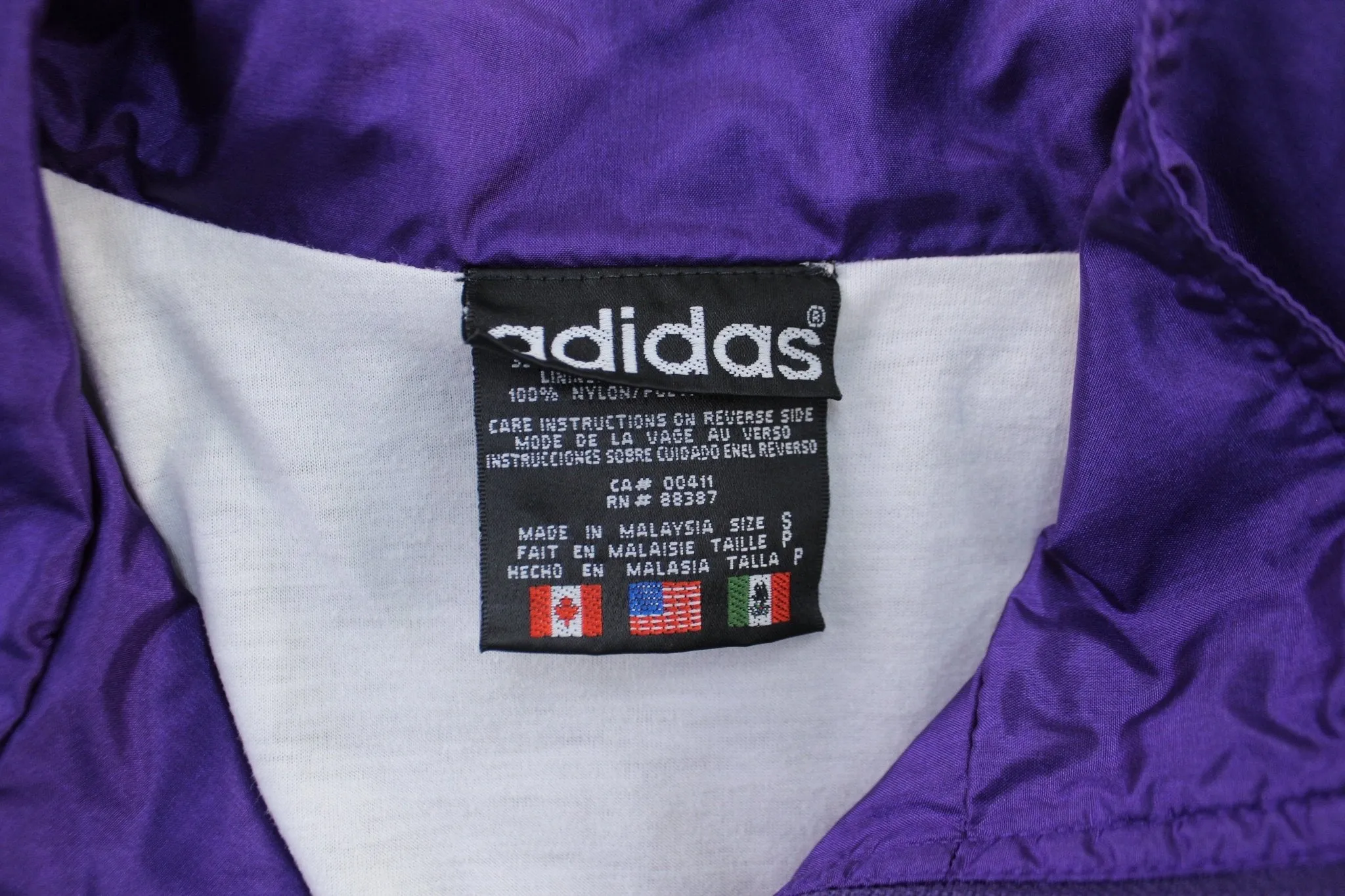 90's Adidas Embroidered Logo White & Purple Striped Zip Up Jacket