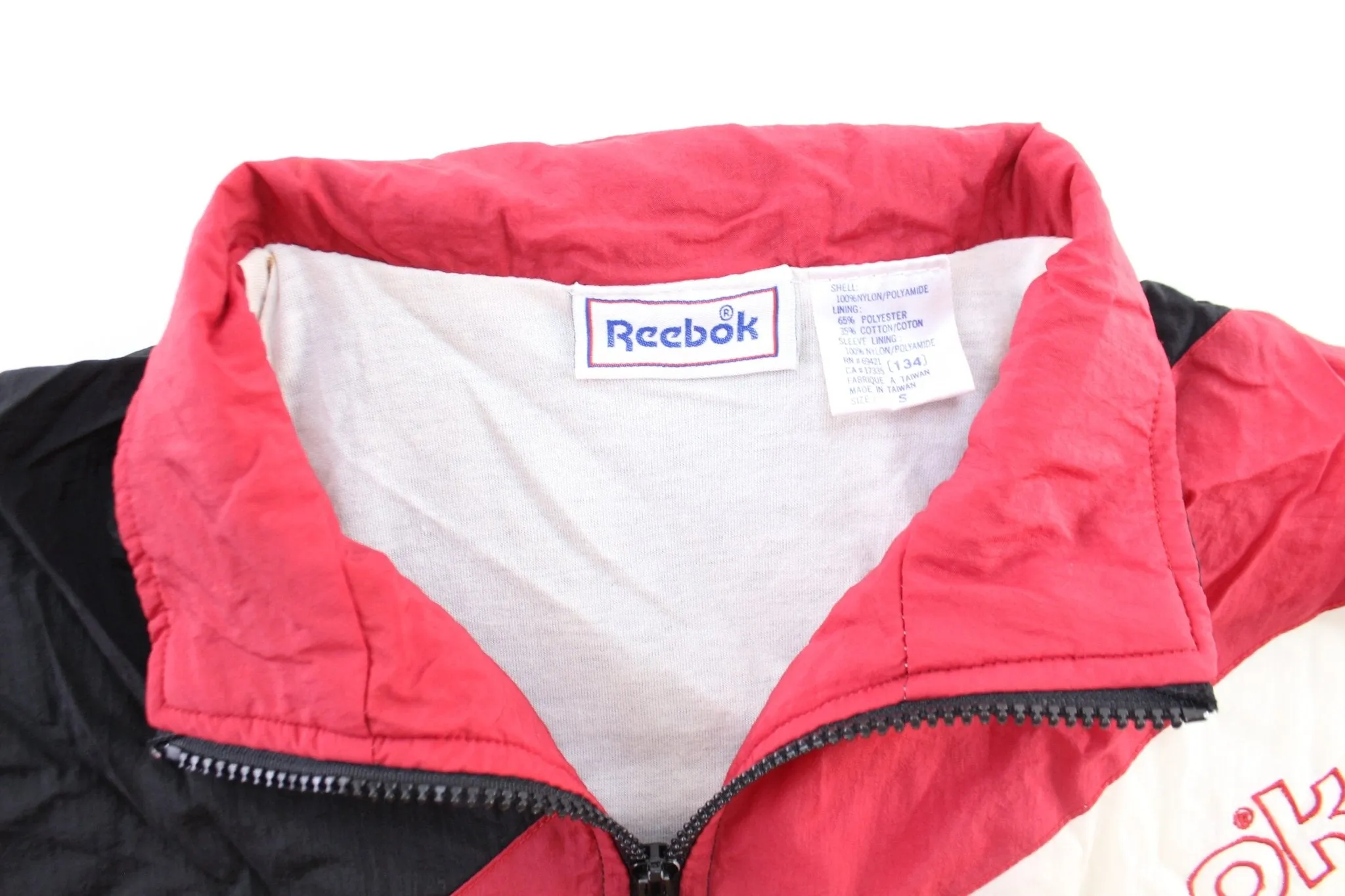90's Reebok Embroidered Logo Maroon, Black, & White Windbreaker Jacket