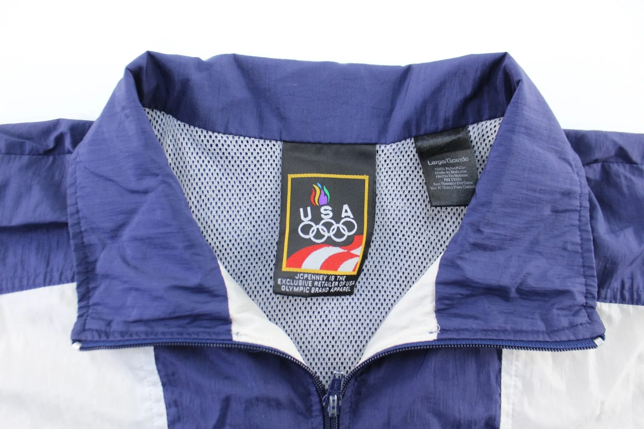 90's USA Olympic Embroidered Logo Navy, White, & Yellow Zip Up Jacket