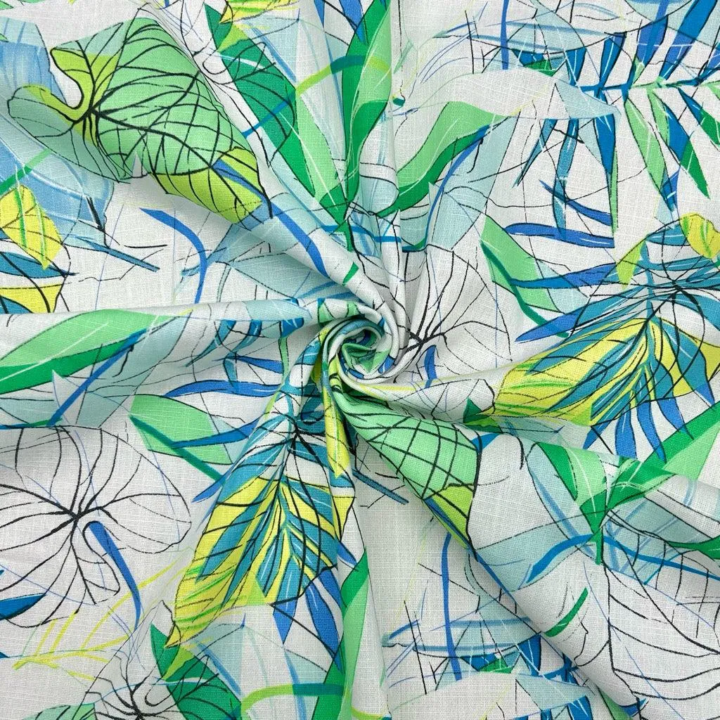 Abstract Leaves Cotton Linen Fabric