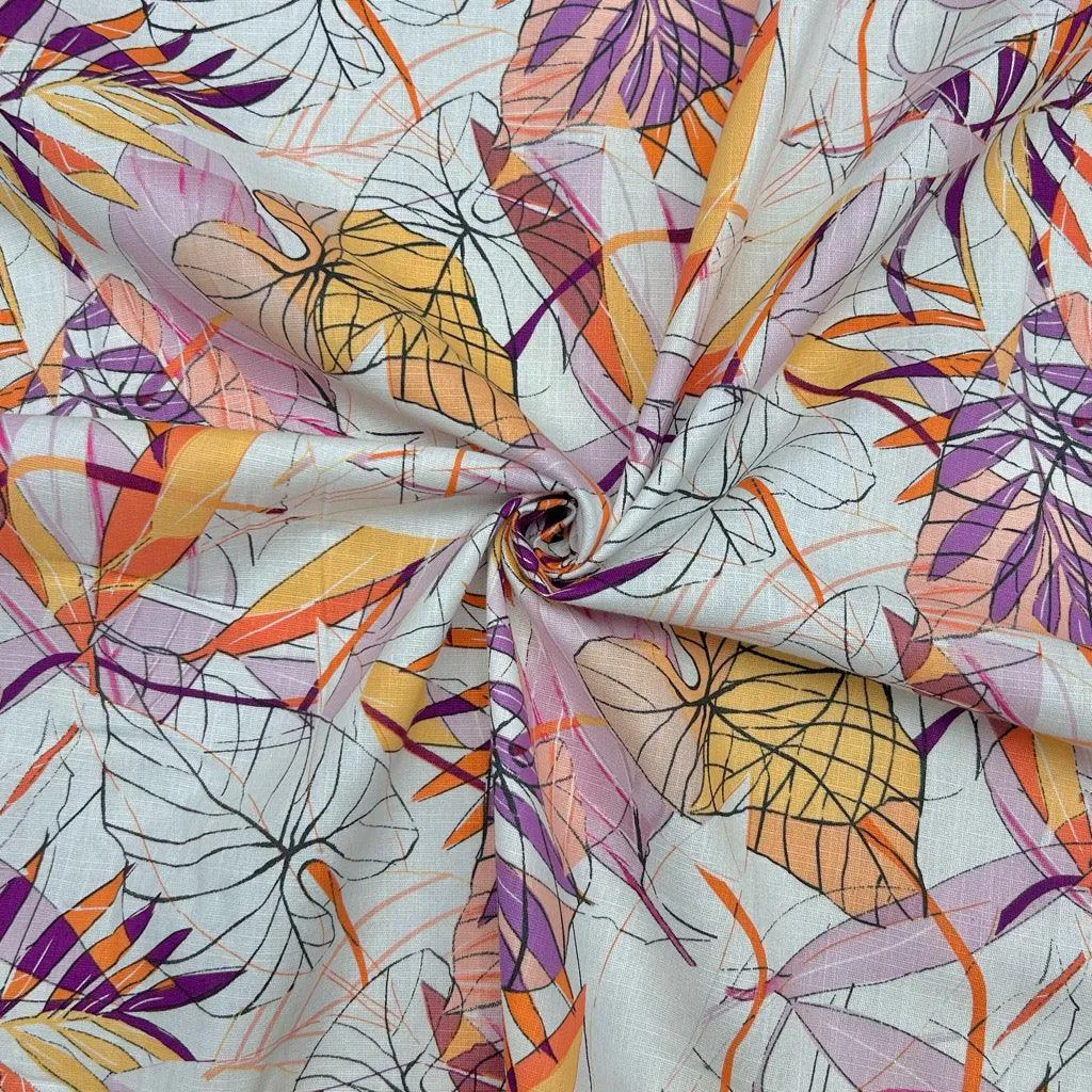Abstract Leaves Cotton Linen Fabric