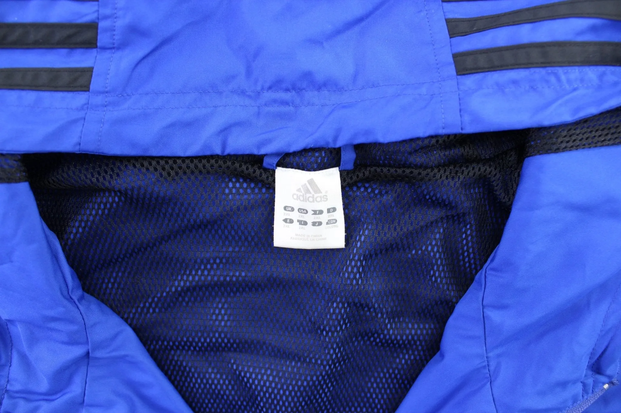 Adidas Embroidered Logo Blue & Black Striped Zip Up Jacket