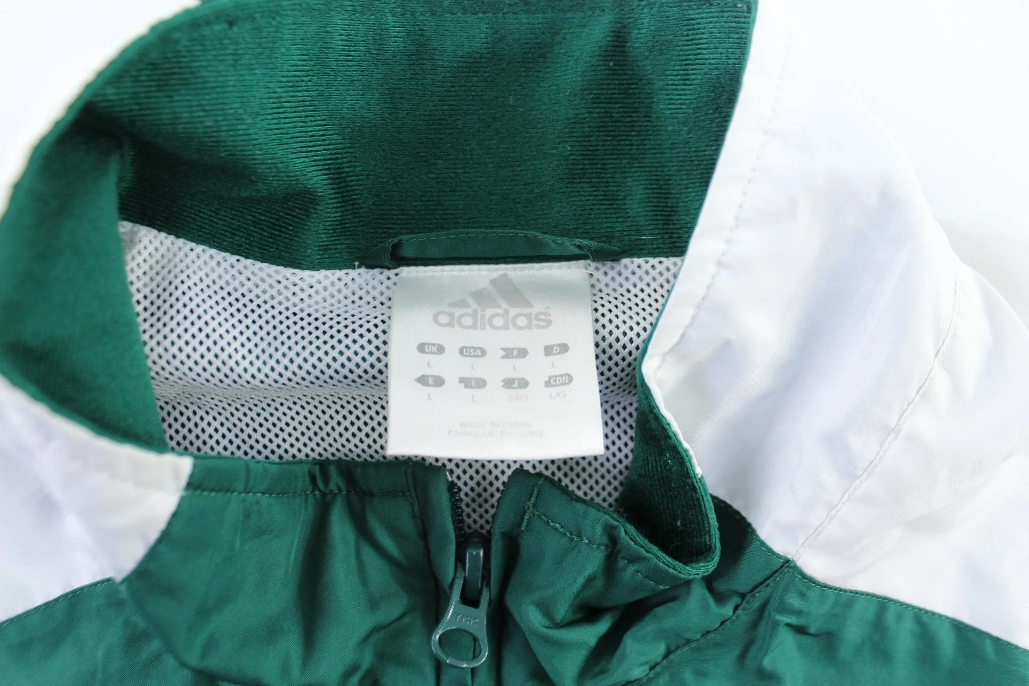 Adidas Embroidered Logo Green & White Striped Zip Up Jacket
