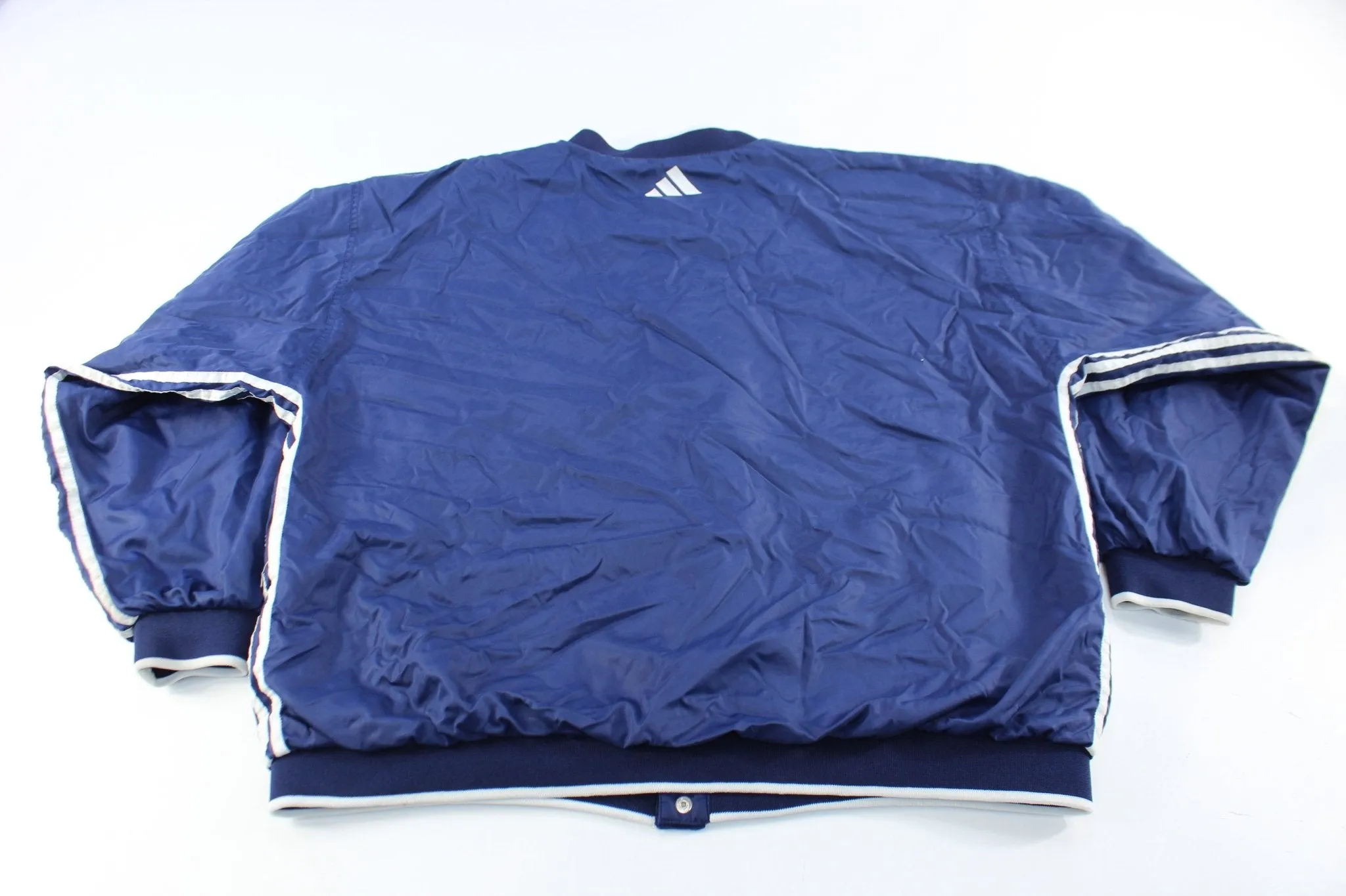 Adidas Embroidered Logo Navy Blue & White Striped Pullover Jacket