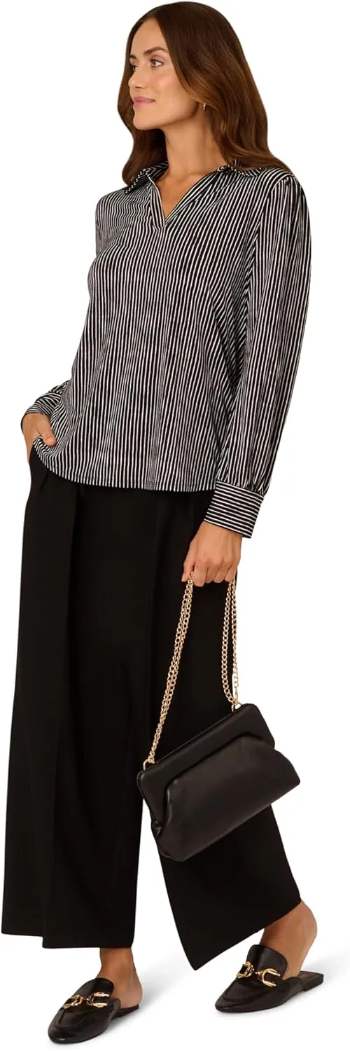 Adrianna Papell Women's Print Collared V-Neck Knit Top