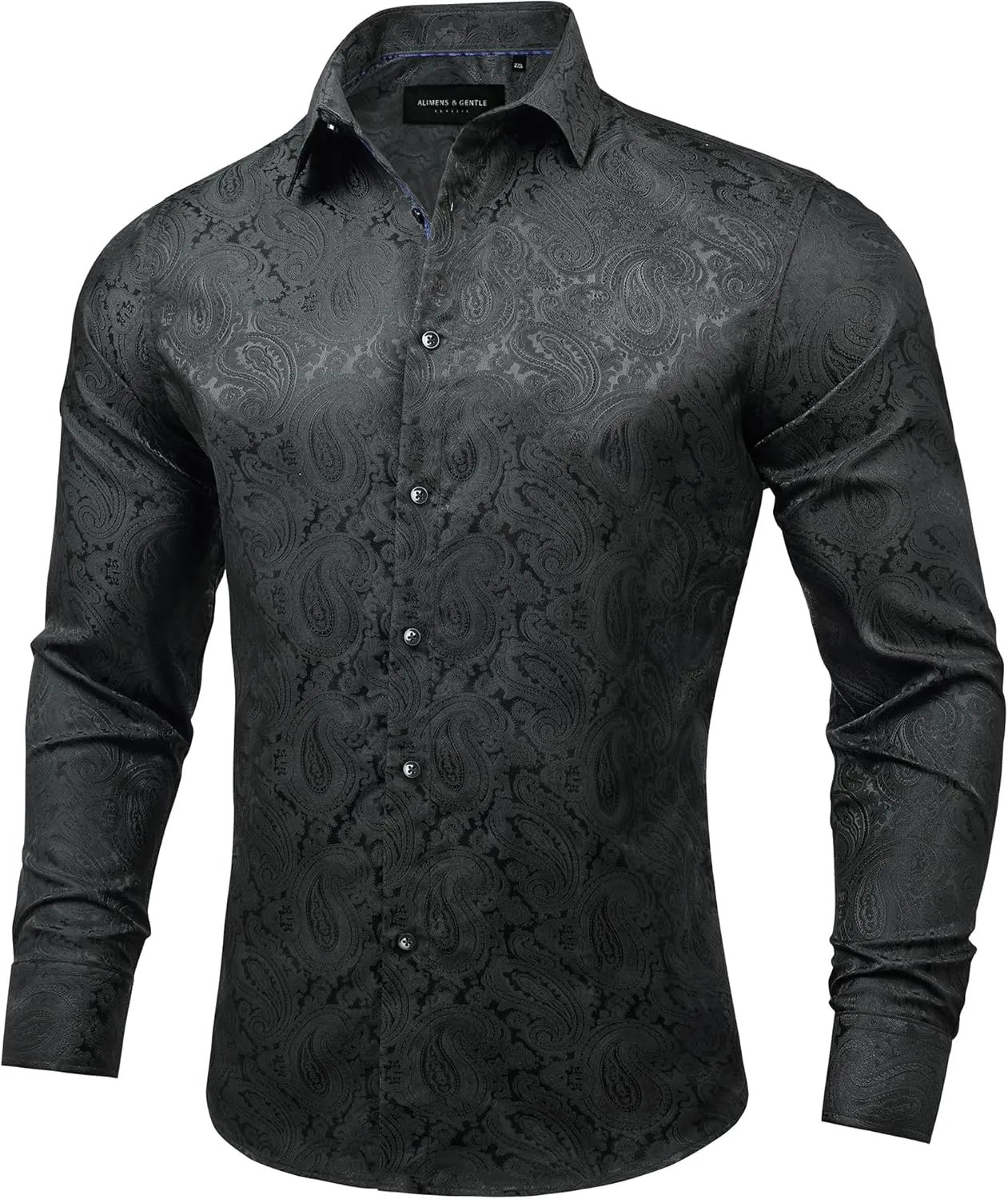Alimens & Gentle Mens Paisley Shirts Dress Shirt for Men Western Cowboy Shirt Long Sleeve Button Down Shirt Wedding Party