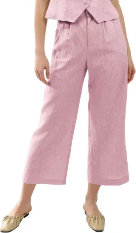 Amazhiyu Women's Linen Ankle Pants Pleated Front Wide Leg Straight Cropped Trouser