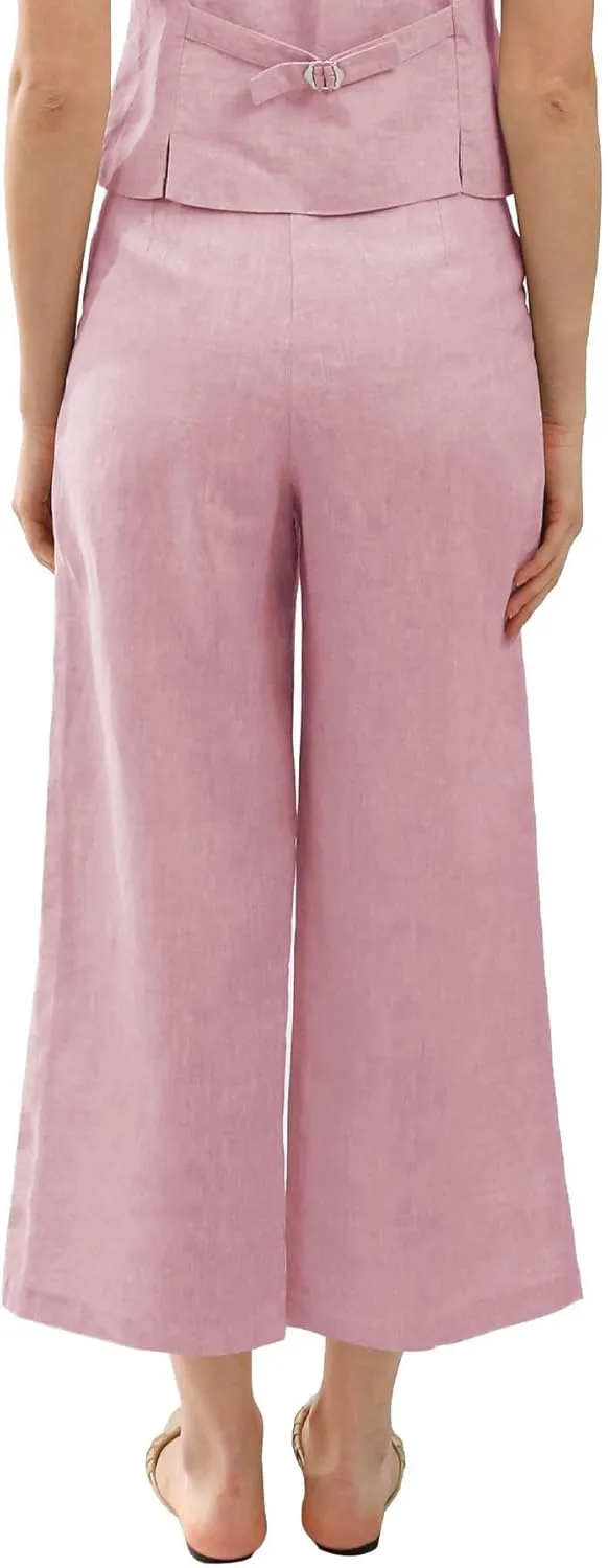 Amazhiyu Women's Linen Ankle Pants Pleated Front Wide Leg Straight Cropped Trouser