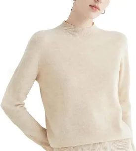 Autumn Winter Solid Mock-Neck Pullover Sweater for Women Merino Wool Casual Cashmere Knitwear Female Basic Tops