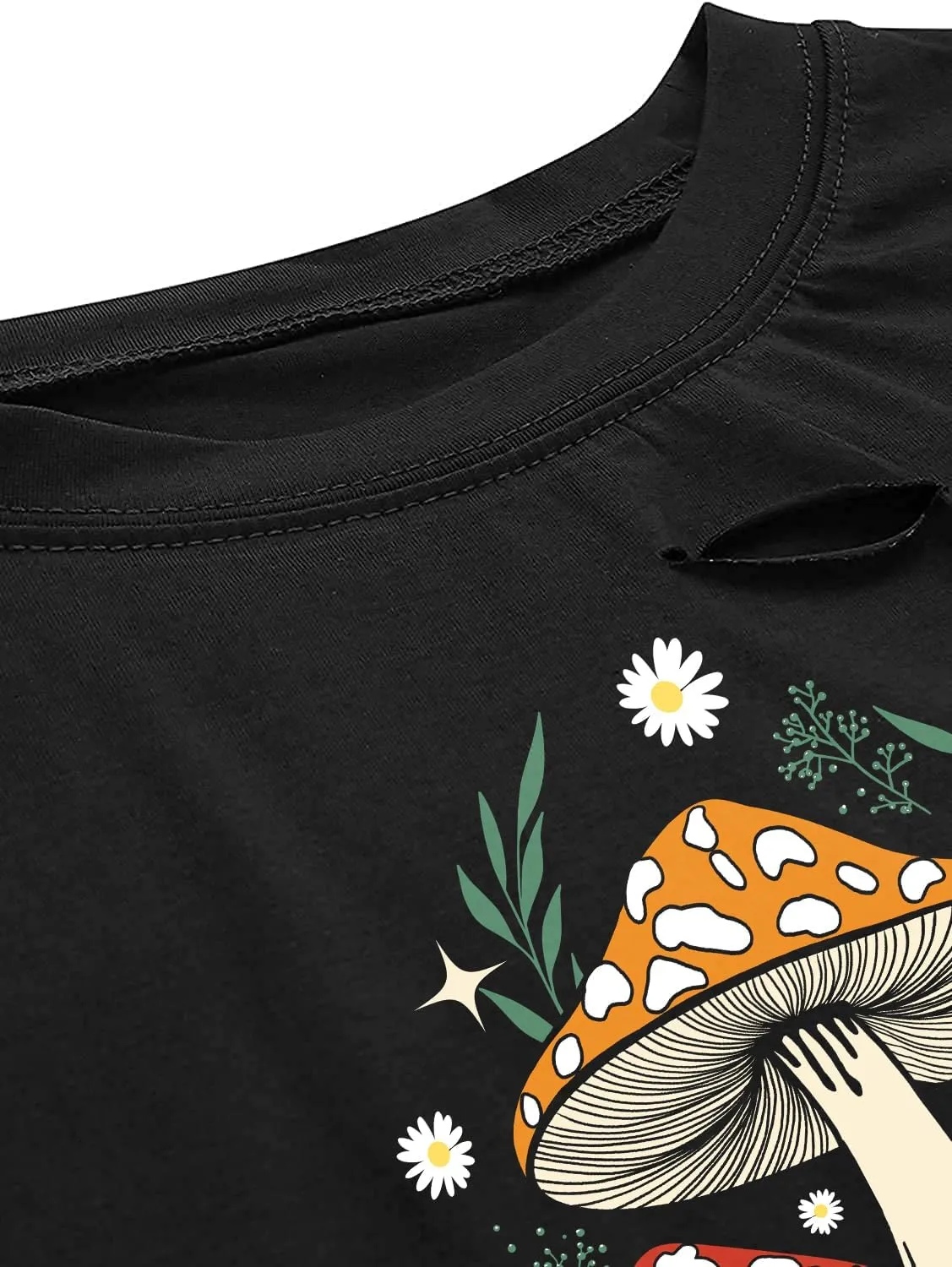 Avanova Women Skull Finger Graphic Distressed Tee Shirt Ripped Short Sleeve Crop Tops