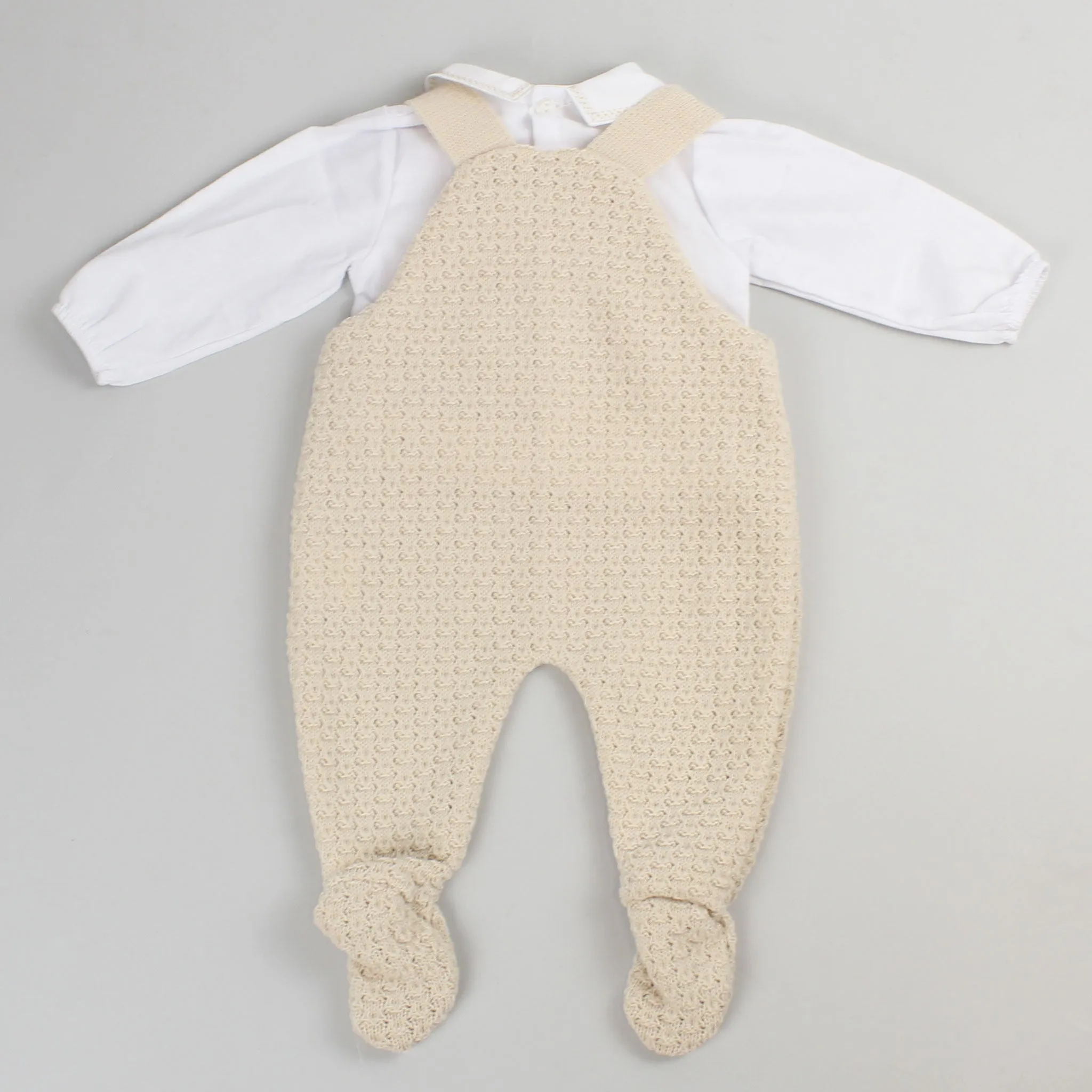 Baby Boys Beige Knitted Dungarees and Shirt - Pex Ashton