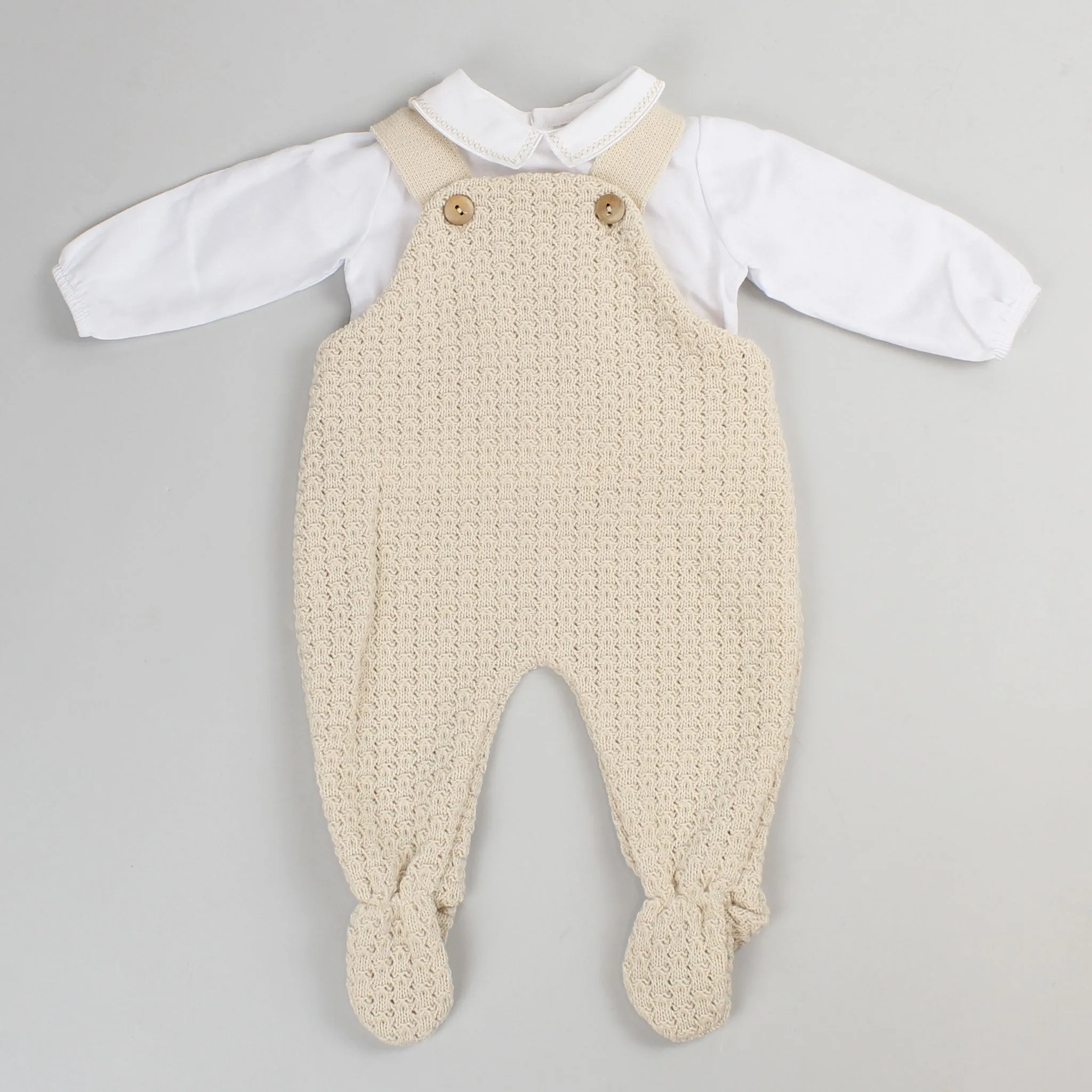 Baby Boys Beige Knitted Dungarees and Shirt - Pex Ashton