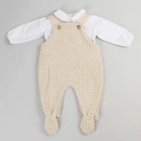 Baby Boys Beige Knitted Dungarees and Shirt - Pex Ashton