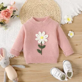 Baby Girl Flower Design Long-sleeve Knitted Pullover Sweater 20491468