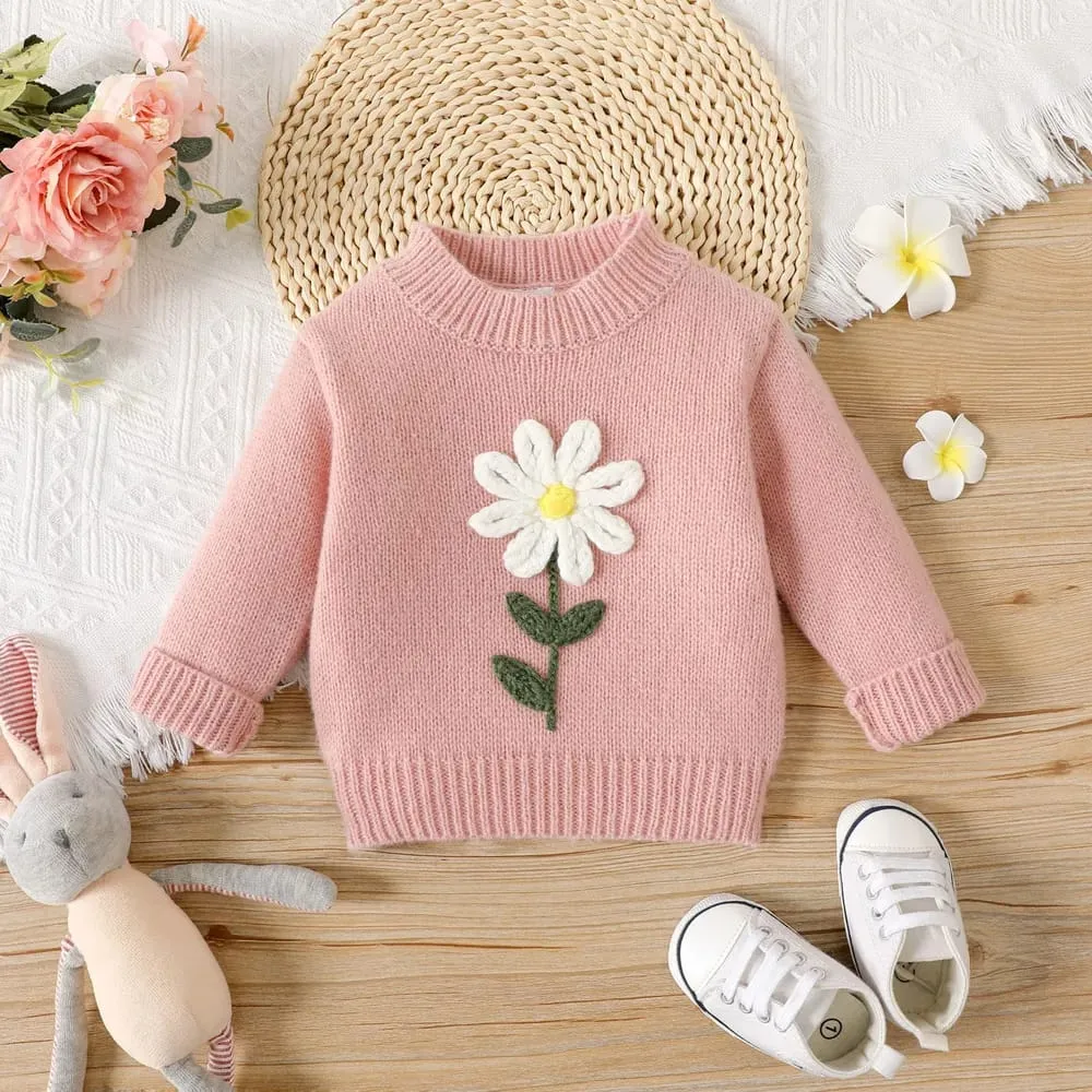 Baby Girl Flower Design Long-sleeve Knitted Pullover Sweater 20491468