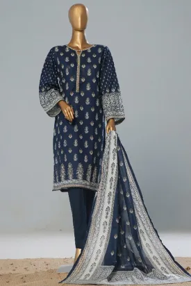 Bin Saeed Stitched 3 Piece Exclusive Printed Lawn Vol-08 Collection'2024-SM-1166-Navy Blue