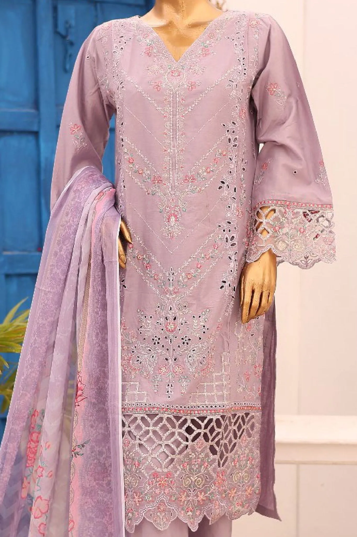 Bin Saeed Stitched 3 Piece Luxury Emb Lawn Collection'2024-LF-743-Lilac