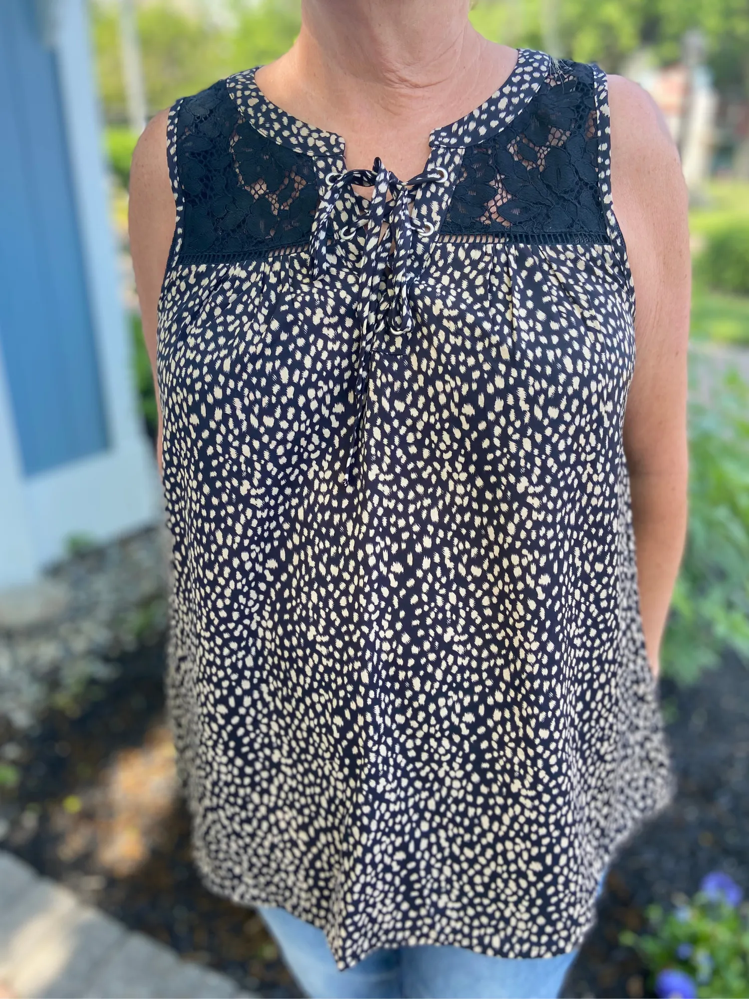 Black Leopard Sleeveless V-Neck Top
