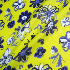 Blue Floral Printed Lime Green Handkerchief Linen