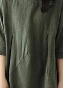 Bohemian o neck asymmetric linen cotton springLong Shirts Catwalk black Dresses