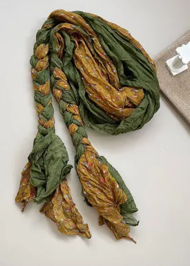 Bohemian Yellow Green Print Wrinkled Cotton Scarf ML2323