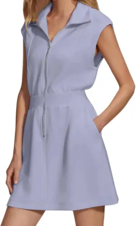 Casual Mini Dress for Women Summer Loose Lapel Zip Up Sleeveless Tank Dresses Workout Tunic Work Dress with Pockets