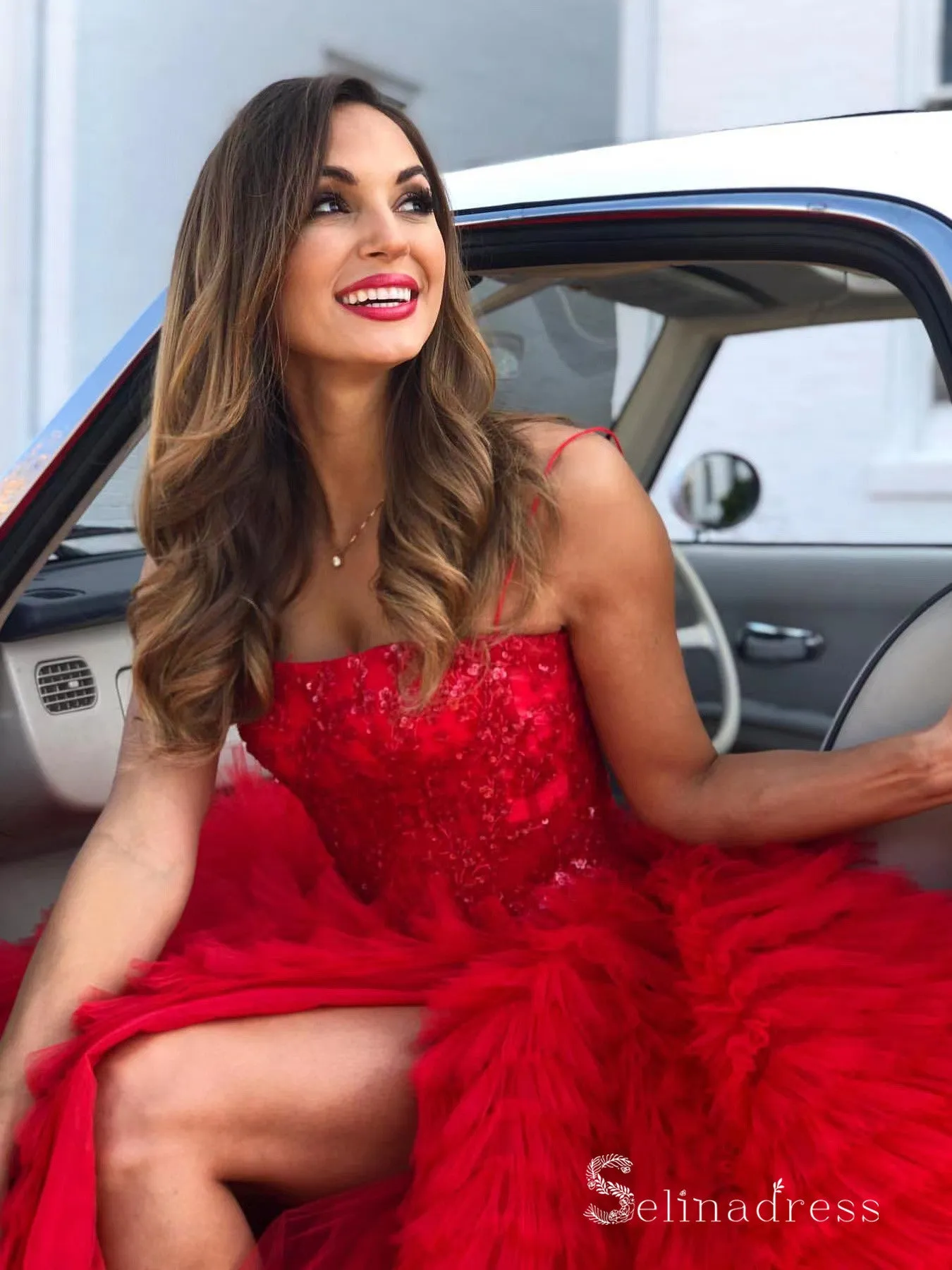 Chic Ball Gown Strapless Red Sequins Lace Prom Dresses Wedding Dresses MLH2006