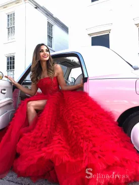 Chic Ball Gown Strapless Red Sequins Lace Prom Dresses Wedding Dresses MLH2006