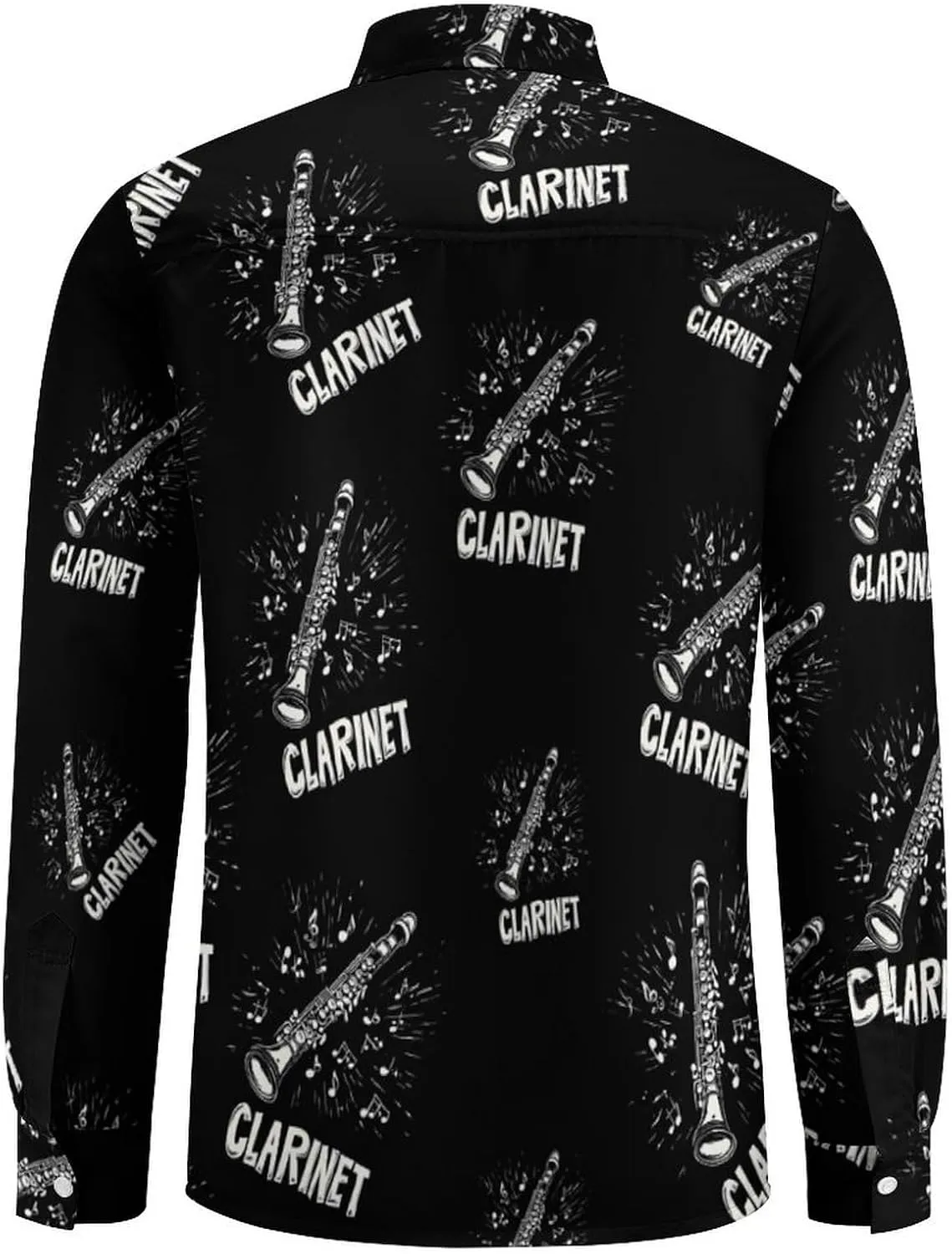 Clarinet Musical Notes Long Sleeve Hawaiian Shirt Men Casual Button Down Cuban Collar Beach Shirts