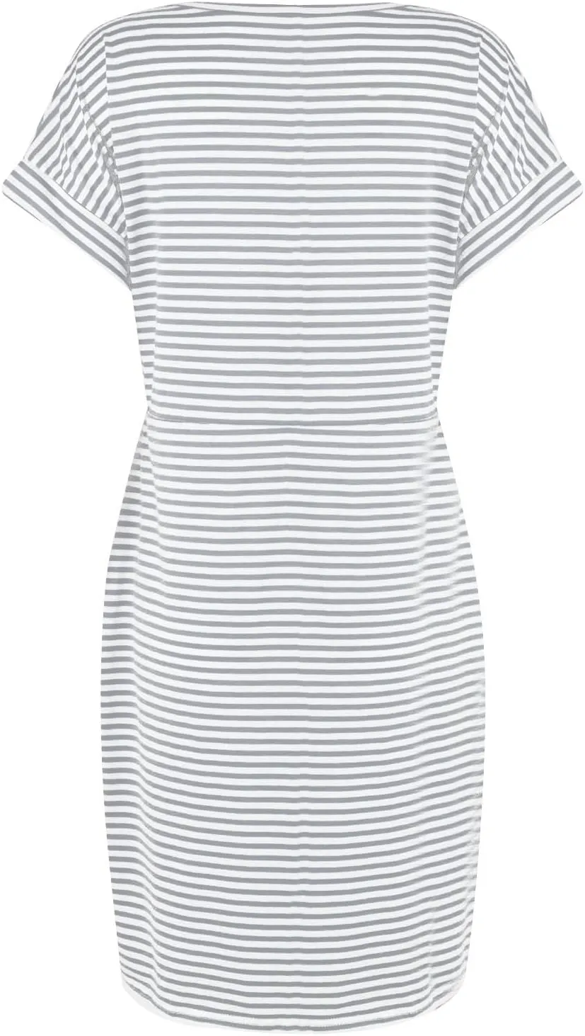 Cotton T Shirt Dresses for Women 2024 Cute Striped Summer Dress Tie Waist Casual Sun Dresses with Pockets