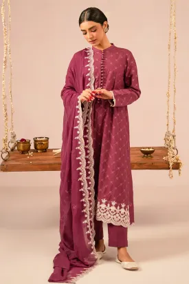 Cross Stitch Embroidered Mahiri Lawn – VIOLET QUARTZ