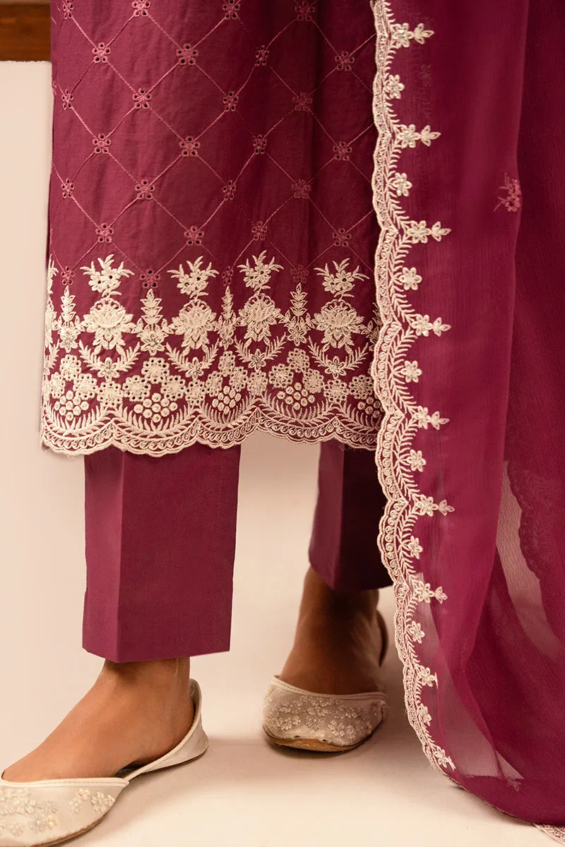 Cross Stitch Embroidered Mahiri Lawn – VIOLET QUARTZ