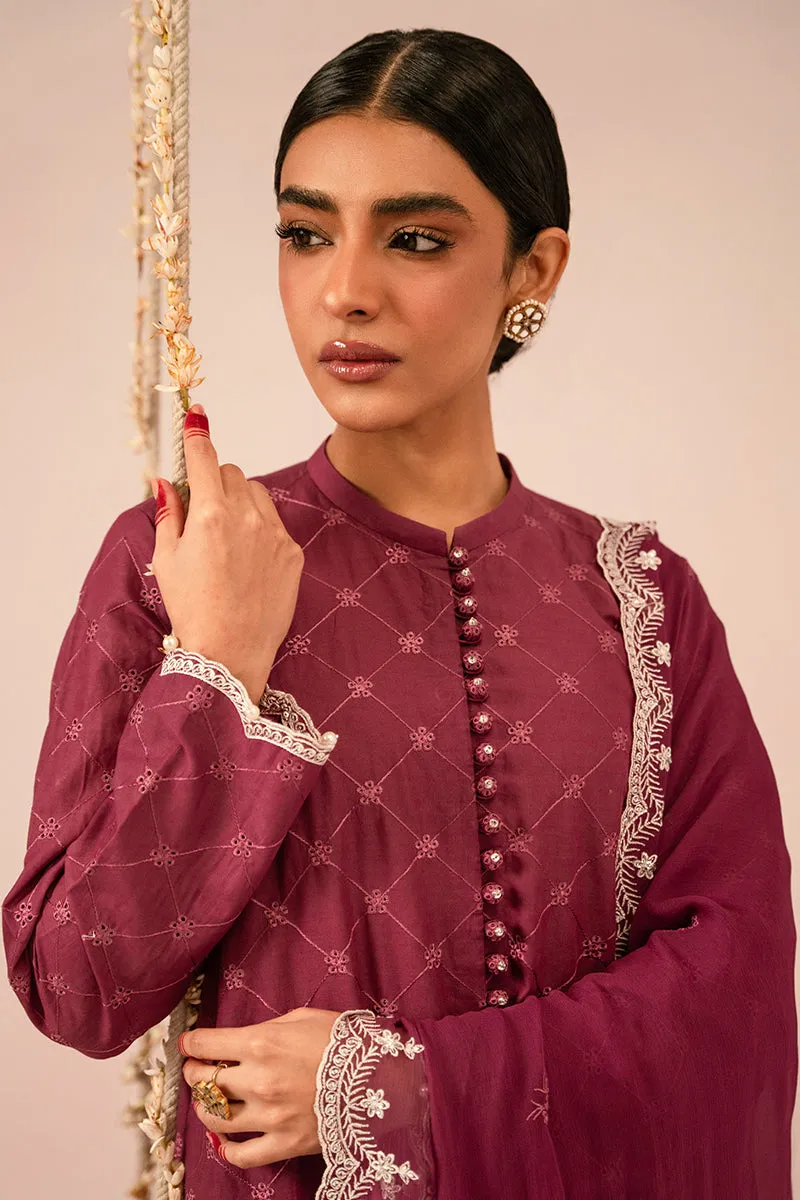 Cross Stitch Embroidered Mahiri Lawn – VIOLET QUARTZ