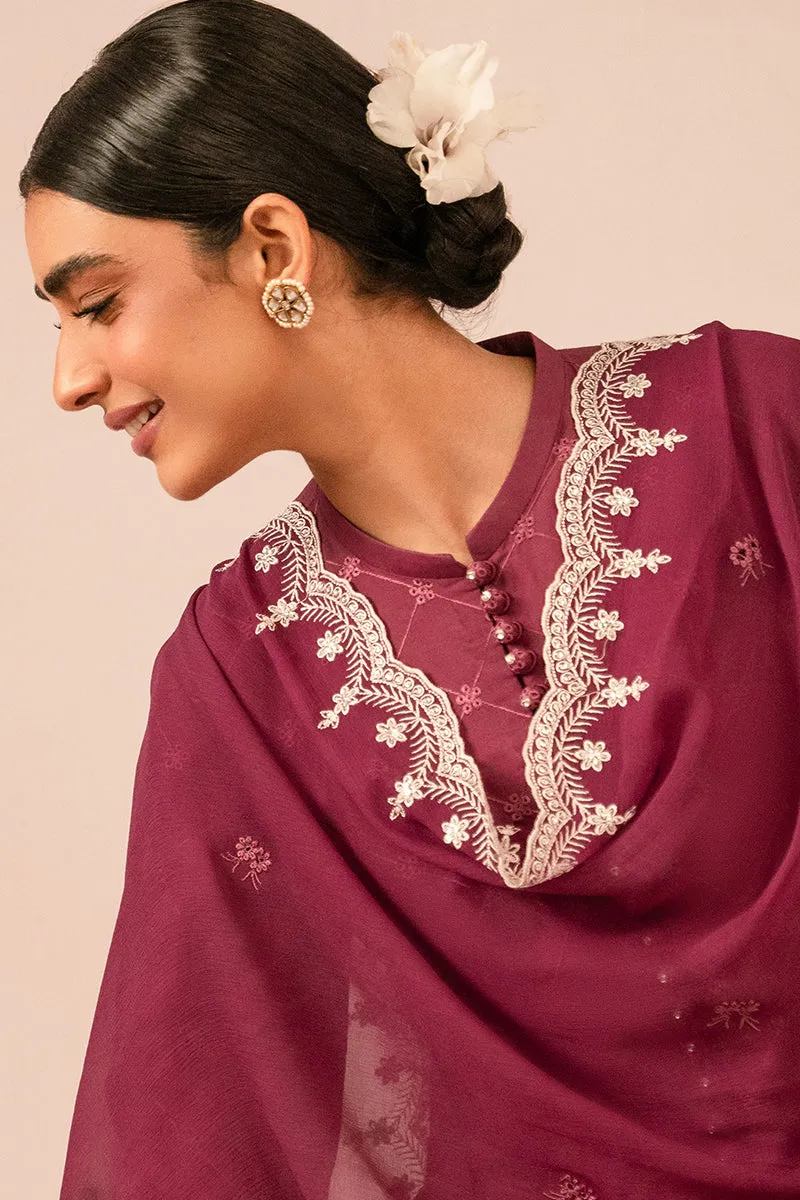 Cross Stitch Embroidered Mahiri Lawn – VIOLET QUARTZ