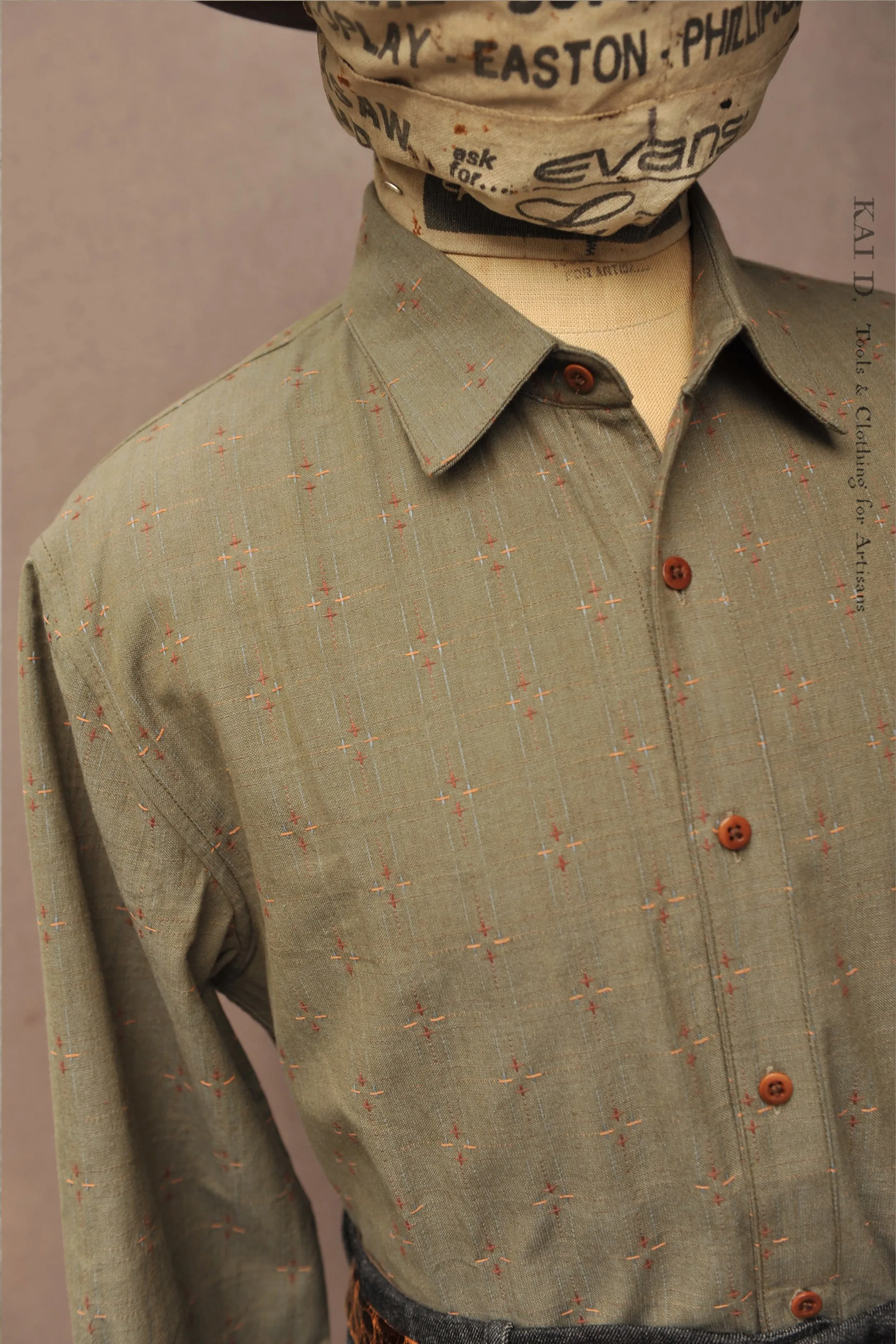 Delancey Shirt - Novel Sashiko - Green Tea - L, XL