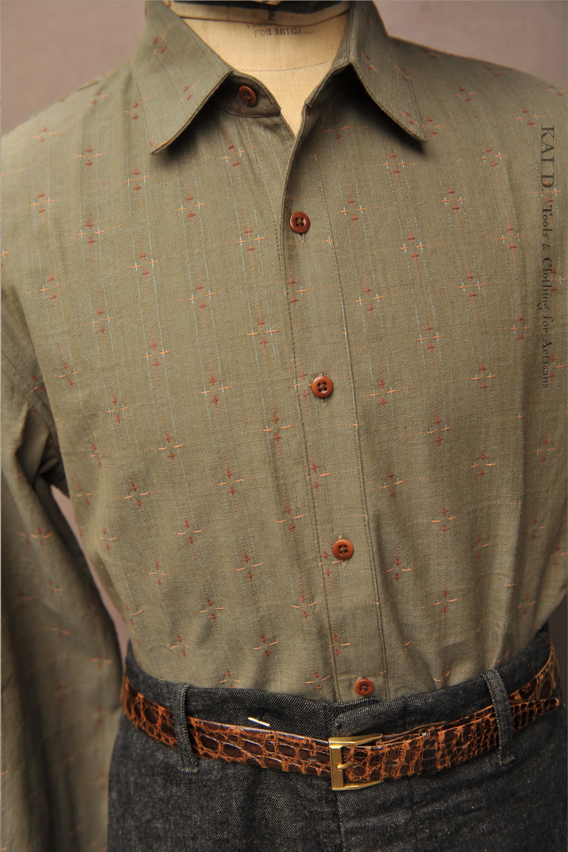 Delancey Shirt - Novel Sashiko - Green Tea - L, XL