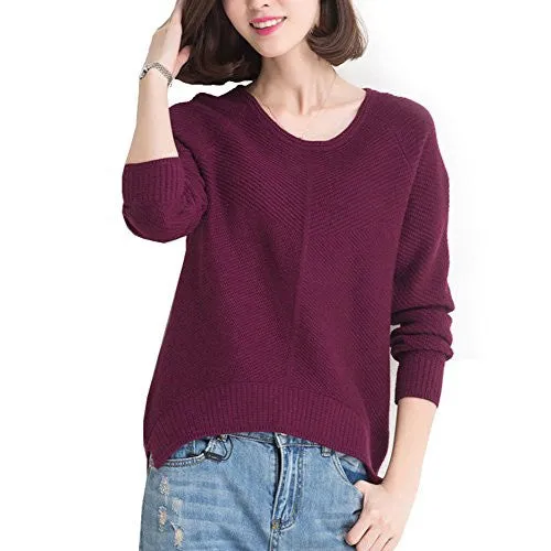DH APPLE Autumn Winter Basic Casual Cashmere Pullover Sweater (S, Red)