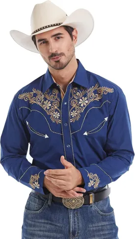 EL PIONERO Men's Western Shirt Long Sleeve Embroidered Cowboy Casual Snap Button Shirt