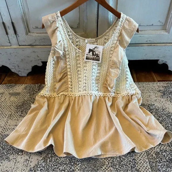 Feminine Lace Cotton Gauze Sleeveless Blouse