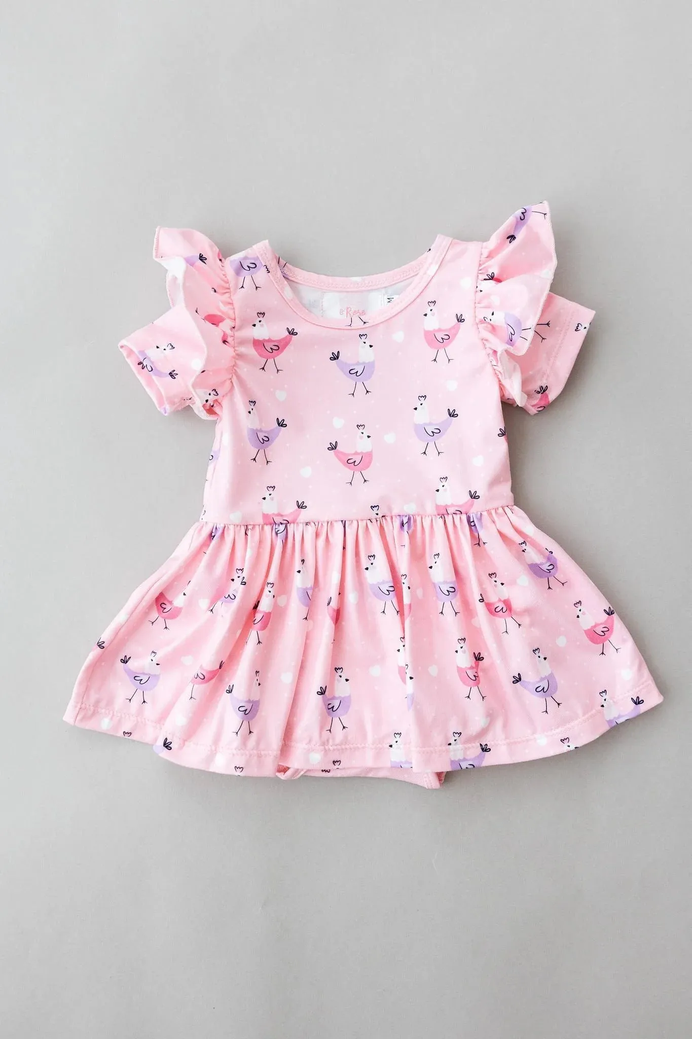 Girls Pink Chicks Twirl Flutter Bodysuit